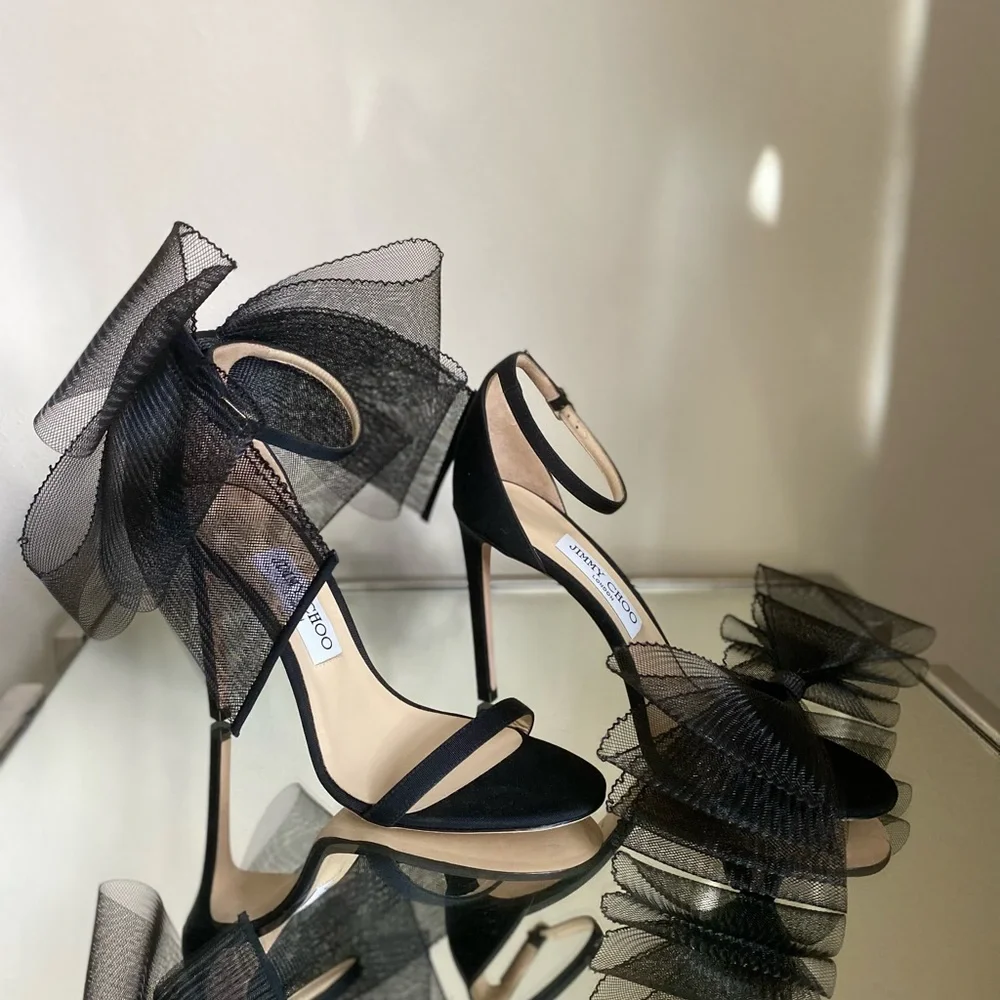New Jimmy Choo Aveline 100 Mesh Fascinator Bows 38.5 $1,175 - Picture 10 of 16
